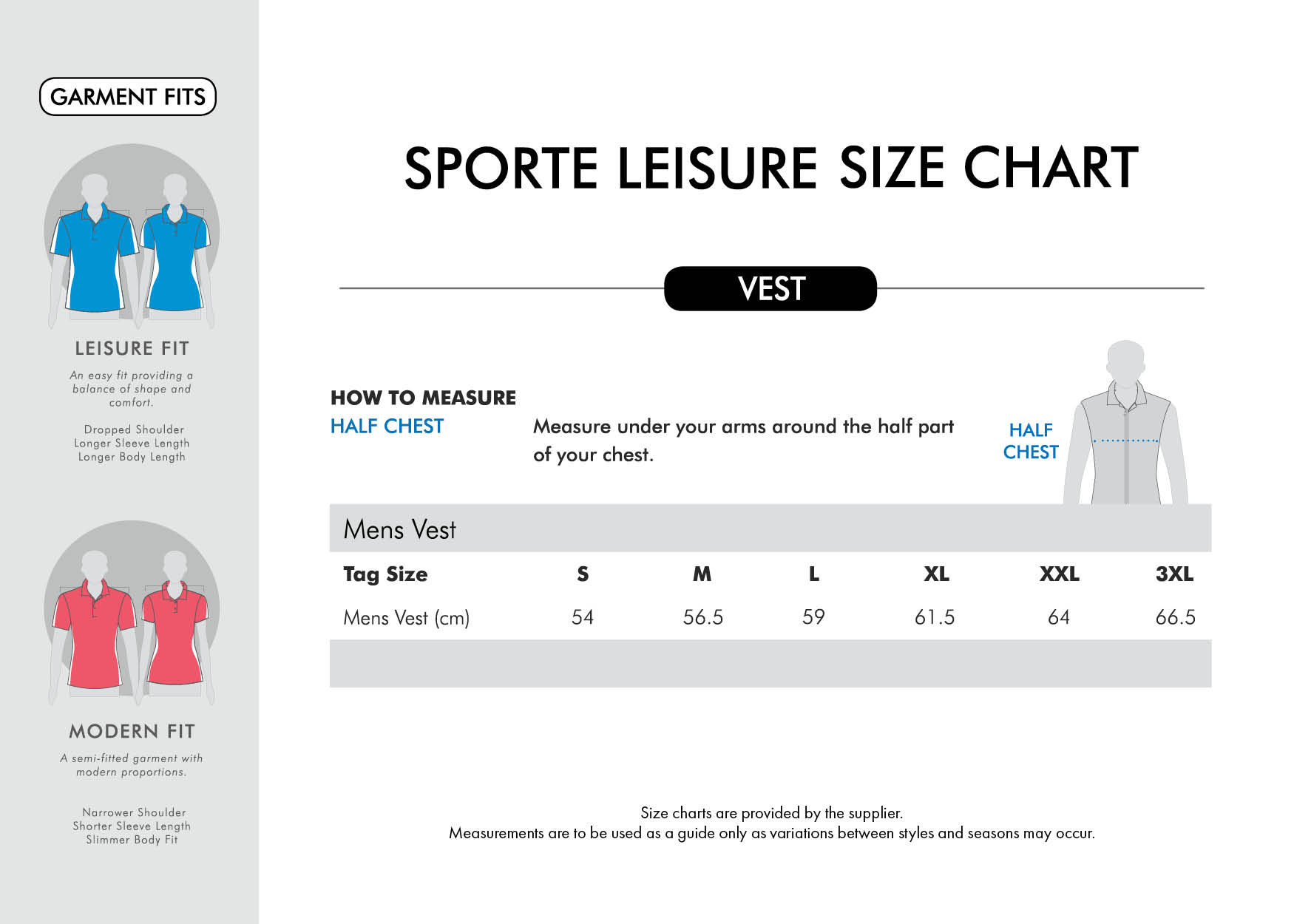 sporte leisure-vests-mens size chart